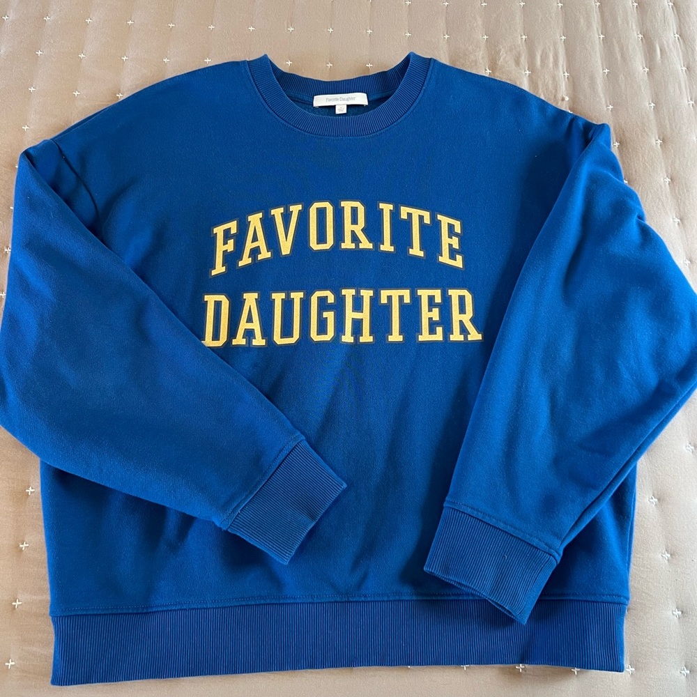 Favorite Daughter Blue Sweater with Yellow Lettering